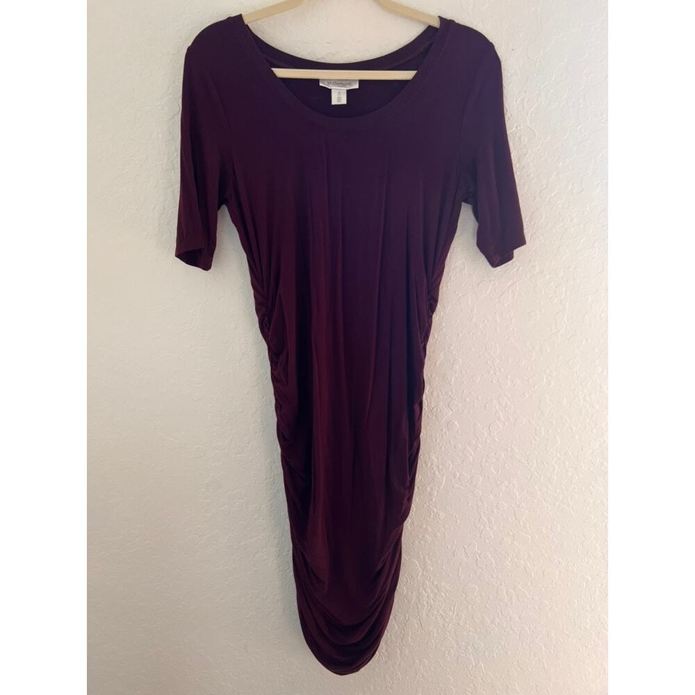 Motherhood Maternity Burgundy Ruched Bodycon Midi Dress Size S